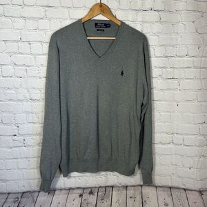 Polo Ralph Lauren Pima Cotton Mens Gray Vneck Sweater‎ size XL